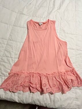 J. Crew Coral Pink Eyelet Hem Tank Top